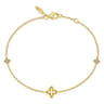 14K Yellow Gold Chain Bracelet with White Sapphire Clover Stations