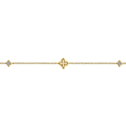 14K Yellow Gold Chain Bracelet with White Sapphire Clover Stations