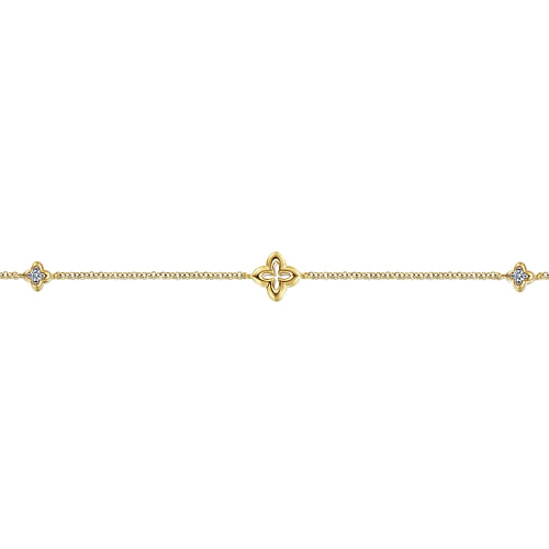 14K Yellow Gold Chain Bracelet with White Sapphire Clover Stations - Shot 2