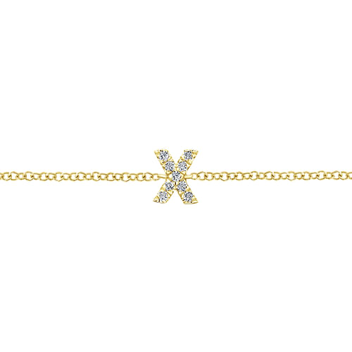 14K Yellow Gold Chain Bracelet with X Diamond Initial - 0.05 ct - Shot 2