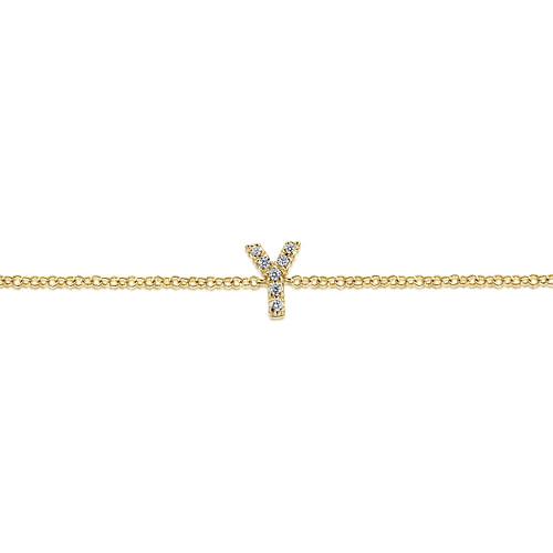 14K Yellow Gold Chain Bracelet with Y Diamond Initial - 0.04 ct - Shot 2