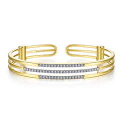 14K Yellow Gold Chain Link Bangle with Diamond Frame