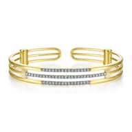 14K Yellow Gold Chain Link Bangle with Diamond Frame