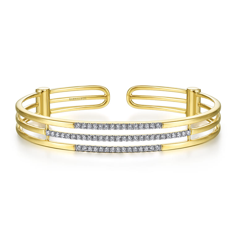 14K Yellow Gold Chain Link Bangle with Diamond Frame - 0.75 ct - Shot 1
