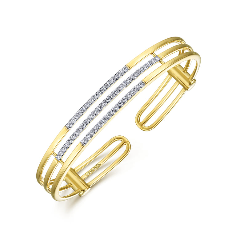 14K Yellow Gold Chain Link Bangle with Diamond Frame - 0.75 ct - Shot 2