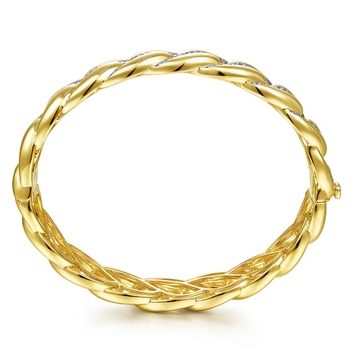 14K Yellow Gold Chain Link Bangle with Diamond Pave Stations - 1.3 ct - Shot 3