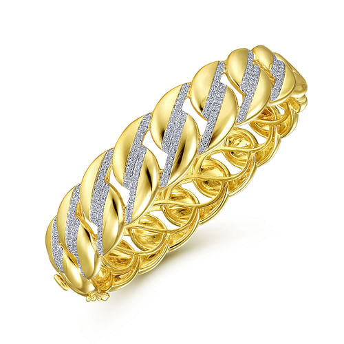 14K Yellow Gold Chain Link Bangle with Diamond Pave Stations - 1.4 ct - Shot 2