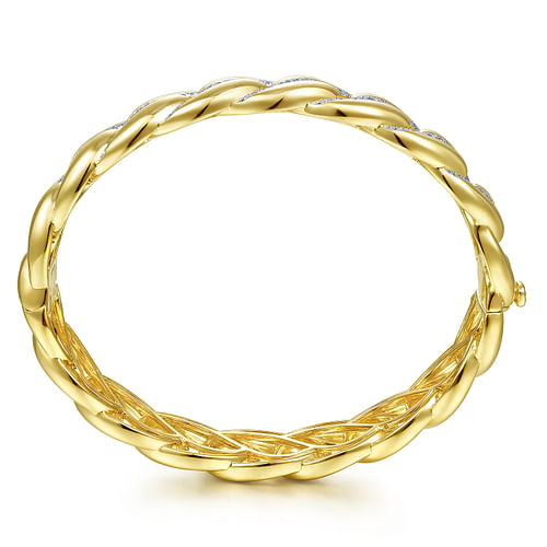 14K Yellow Gold Chain Link Bangle with Diamond Pave Stations - 1.4 ct - Shot 3