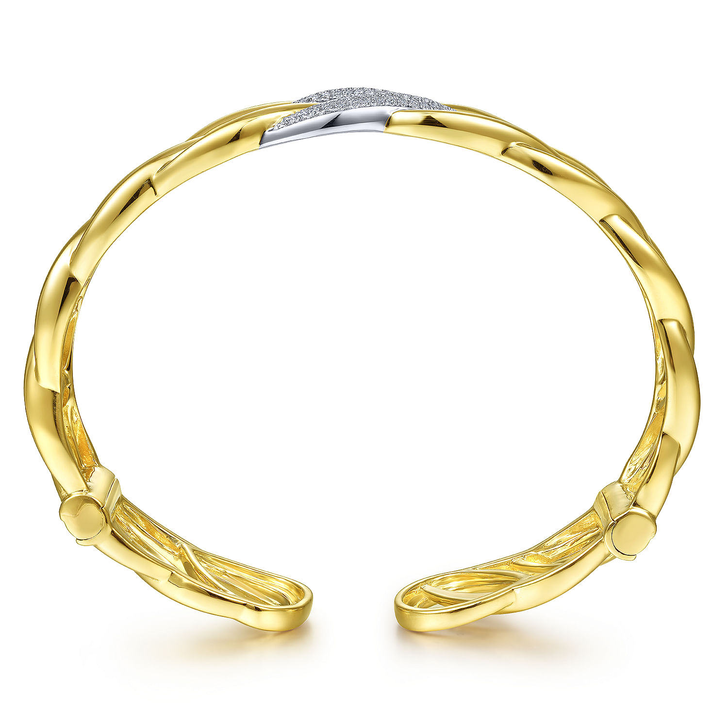 14K Yellow Gold Chain Link Cuff Bracelet with White Gold Pave Diamond Station - 0.42 ct - Shot 3