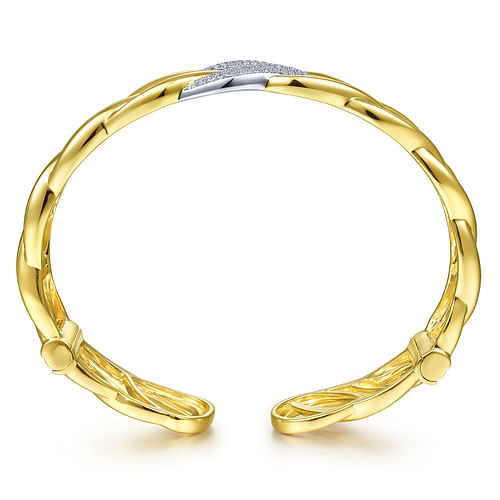 14K Yellow Gold Chain Link Cuff Bracelet with White Gold Pave Diamond Station - 0.41 ct - Shot 3