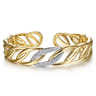 14K Yellow Gold Chain Link Cuff Bracelet with White Gold Pave Diamond Station - 0.42 ct