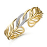 14K Yellow Gold Chain Link Cuff Bracelet with White Gold Pave Diamond Station - 0.42 ct
