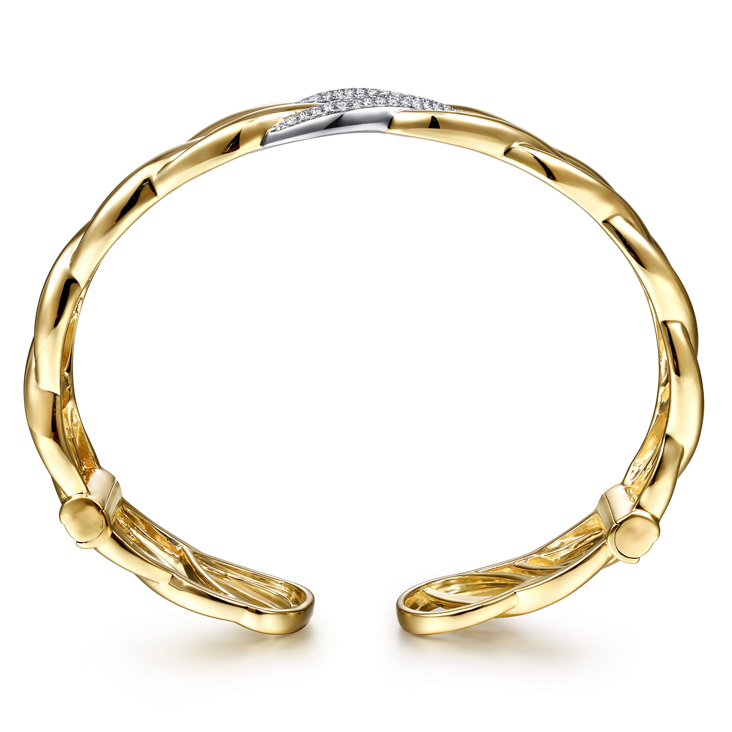 14K Yellow Gold Chain Link Cuff Bracelet with White Gold Pave Diamond Station - 0.42 ct - Shot 3
