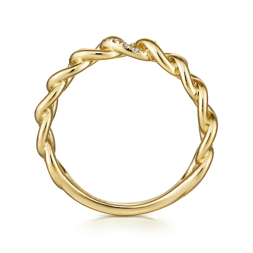 14K Yellow Gold Chain Link Ring Band with Pave Diamond Station - 0.05 ct - Shot 2