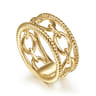 14K Yellow Gold Chain Link Ring with Twisted Rope Frame