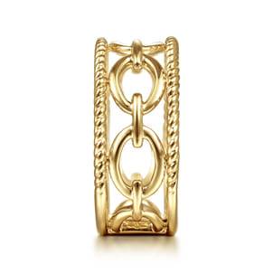 14K Yellow Gold Chain Link Ring with Twisted Rope Frame
