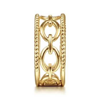 14K Yellow Gold Chain Link Ring with Twisted Rope Frame