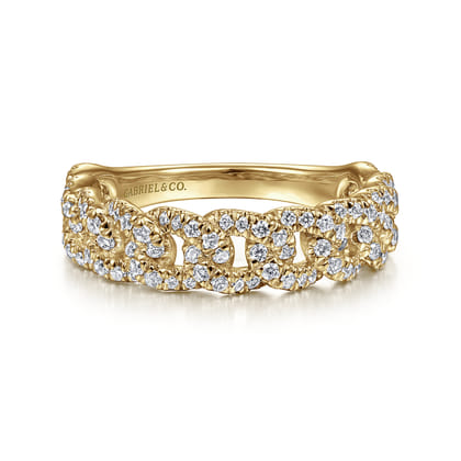 14K Yellow Gold Chain Link Stackable Diamond Ring