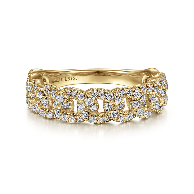14K Yellow Gold Chain Link Stackable Diamond Ring - 0.45 ct - Shot 1