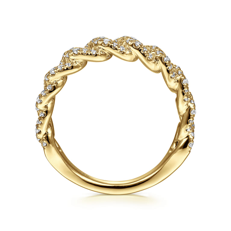 14K Yellow Gold Chain Link Stackable Diamond Ring - 0.45 ct - Shot 2