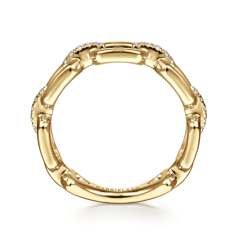 14K Yellow Gold Chain Link Stackable Ring Band with Diamond Connectors - 0.1 ct - Shot 2
