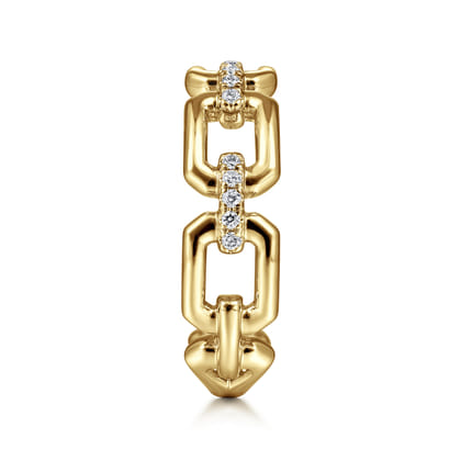 14K Yellow Gold Chain Link Stackable Ring Band with Diamond Connectors