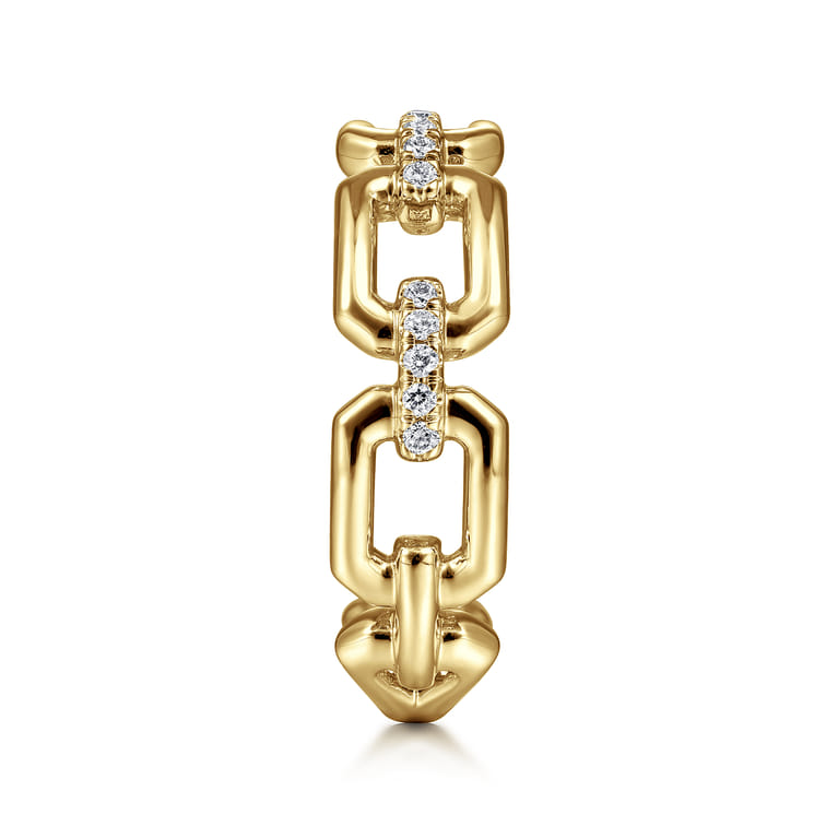 14K Yellow Gold Chain Link Stackable Ring Band with Diamond Connectors - 0.1 ct - Shot 4