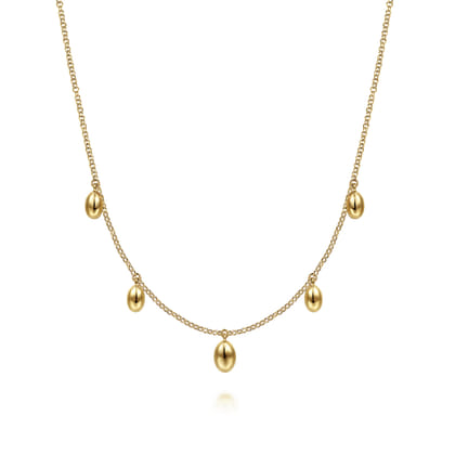 14K Yellow Gold Chain Necklace with Bujukan Bead Drops