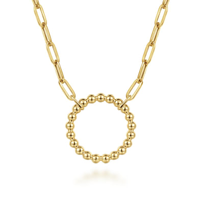 14K Yellow Gold Chain Necklace with Bujukan Circle
