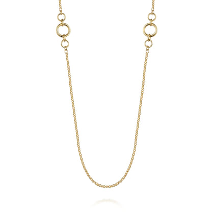 14K Yellow Gold Chain Necklace with Circle Stations