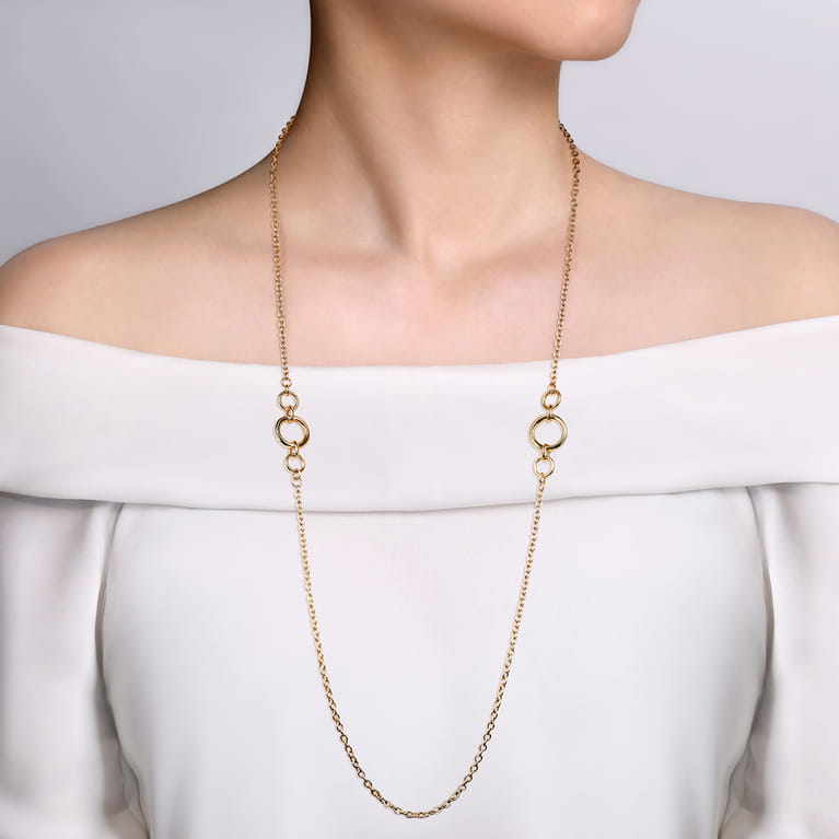 14K Yellow Gold Chain Necklace with Circle Stations - Shot 3
