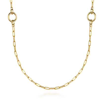 14K Yellow Gold Chain Necklace with Circle Stations