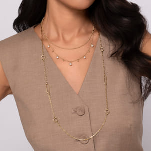 14K Yellow Gold Chain Necklace with Circle Stations