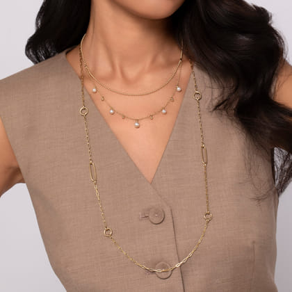 14K Yellow Gold Chain Necklace with Circle Stations