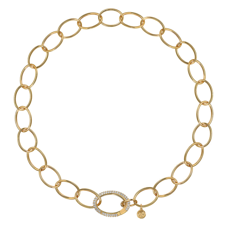 14K Yellow Gold Chain Necklace with Diamond Oval Pendant - 1.35 ct - Shot 2