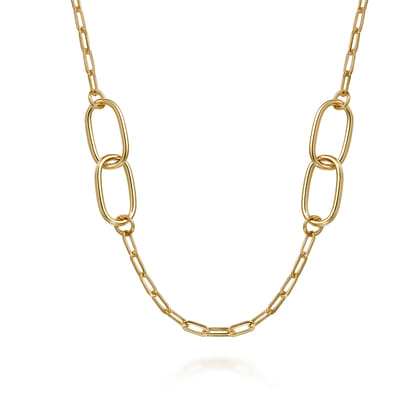 14K Yellow Gold Chain Necklace with Oval Link Stations