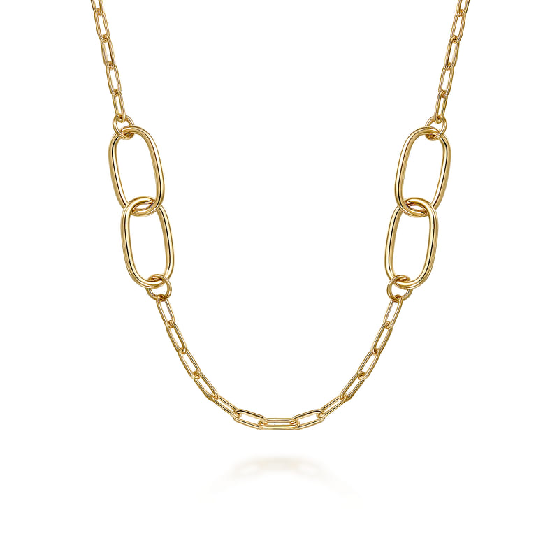 14K Yellow Gold Chain Necklace with Oval Link Stations - Shot 1