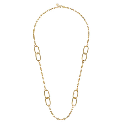 14K Yellow Gold Chain Necklace with Oval Link Stations