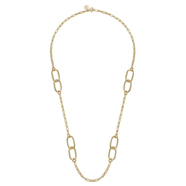14K Yellow Gold Chain Necklace with Oval Link Stations - Shot 2