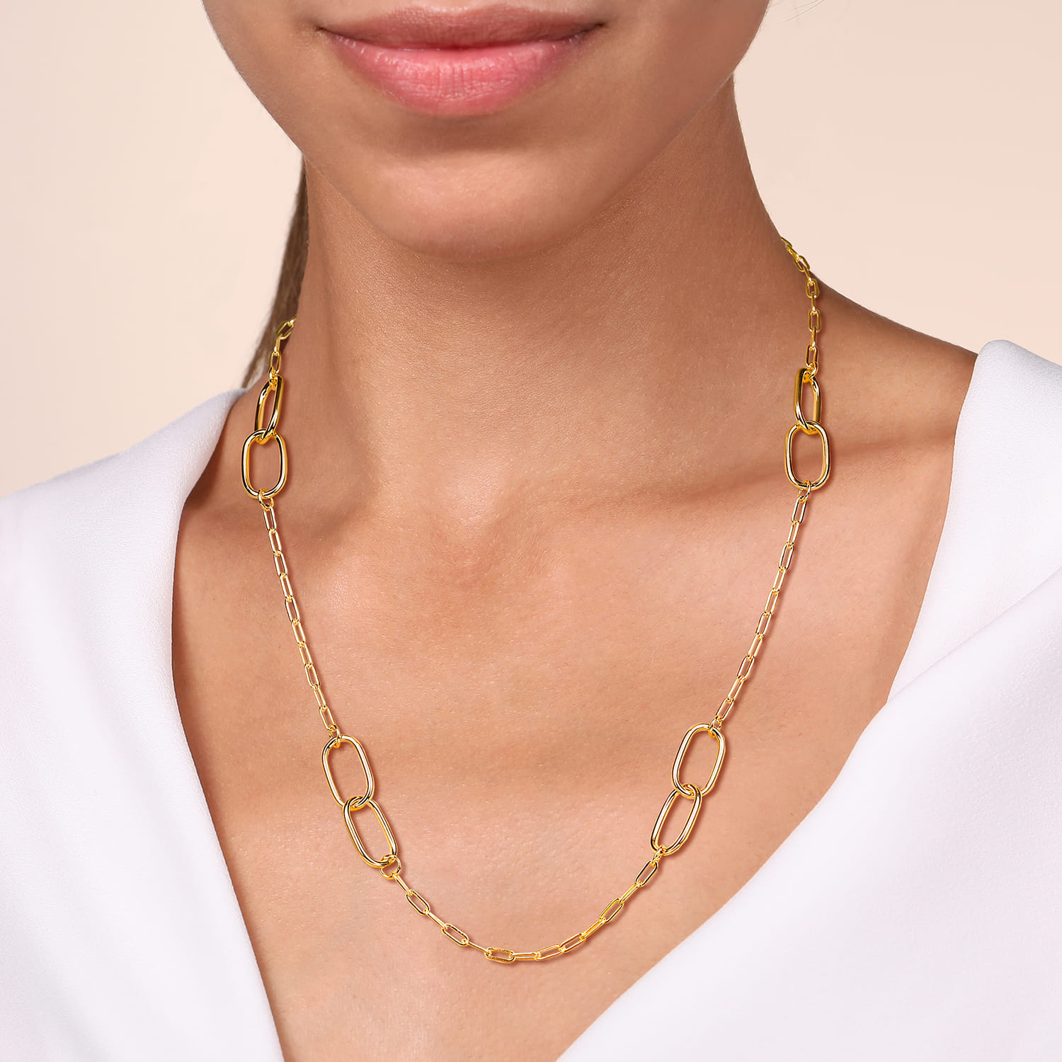 14K Yellow Gold Chain Necklace with Oval Link Stations - Shot 3