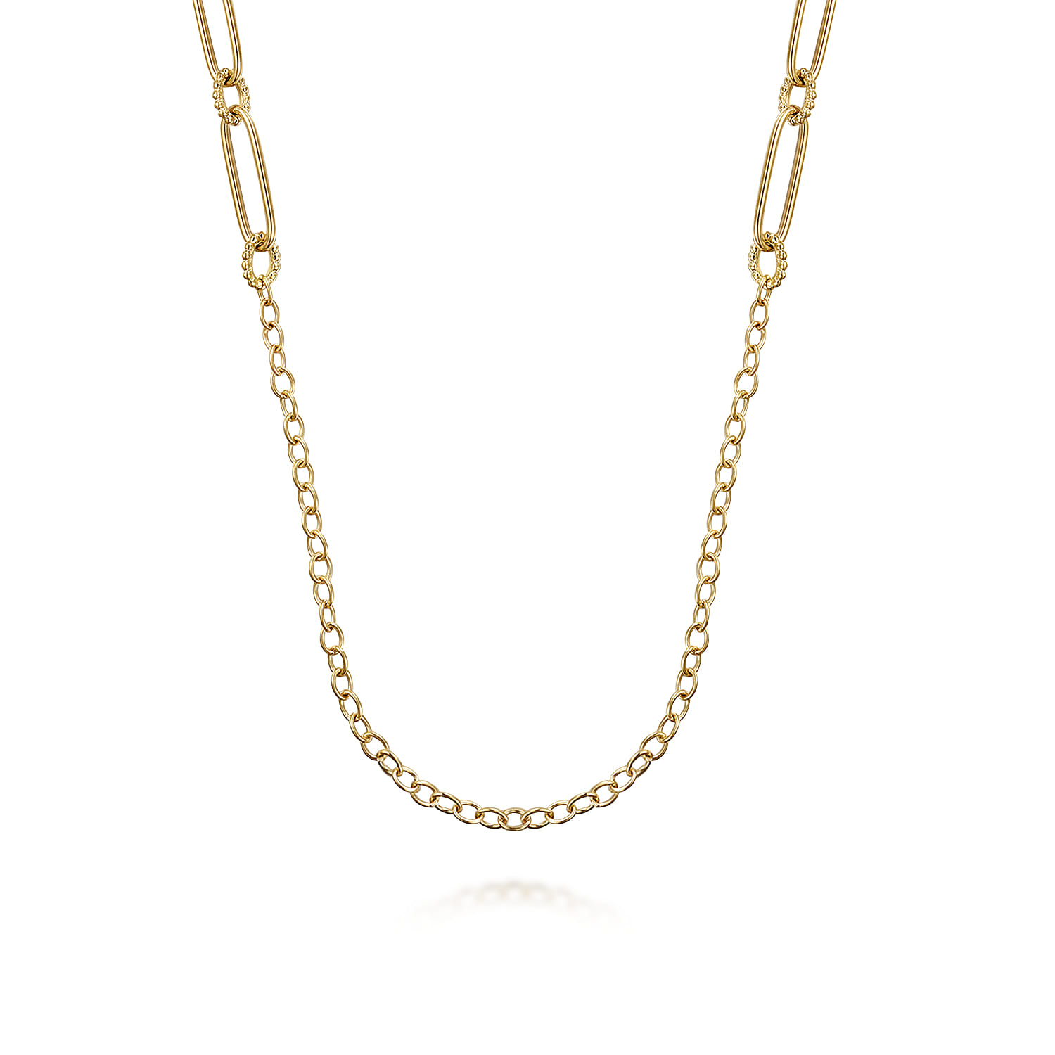 14K Yellow Gold Chain Necklace with Paper Clip Stations - Shot 1