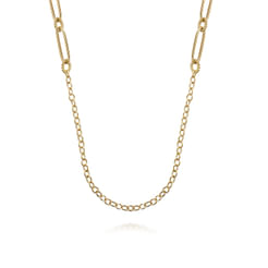 14K Yellow Gold Chain Necklace with Paper Clip Stations