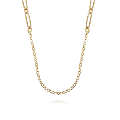 14K Yellow Gold Chain Necklace with Paper Clip Stations