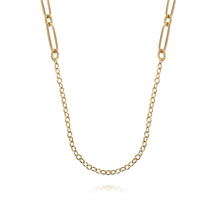 14K Yellow Gold Chain Necklace with Paper Clip Stations - Shot 1