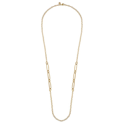 14K Yellow Gold Chain Necklace with Paper Clip Stations