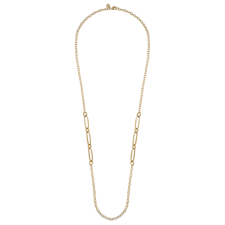 14K Yellow Gold Chain Necklace with Paper Clip Stations - Shot 2
