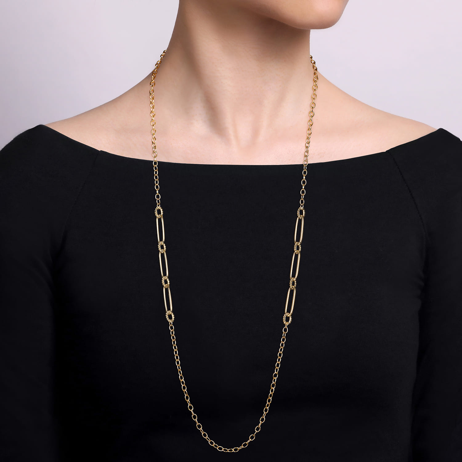 14K Yellow Gold Chain Necklace with Paper Clip Stations - Shot 3
