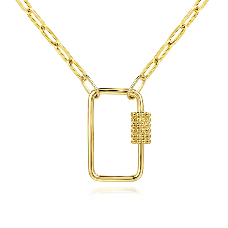 14K Yellow Gold Chain Necklace with Rectangle Drop - Shot 1