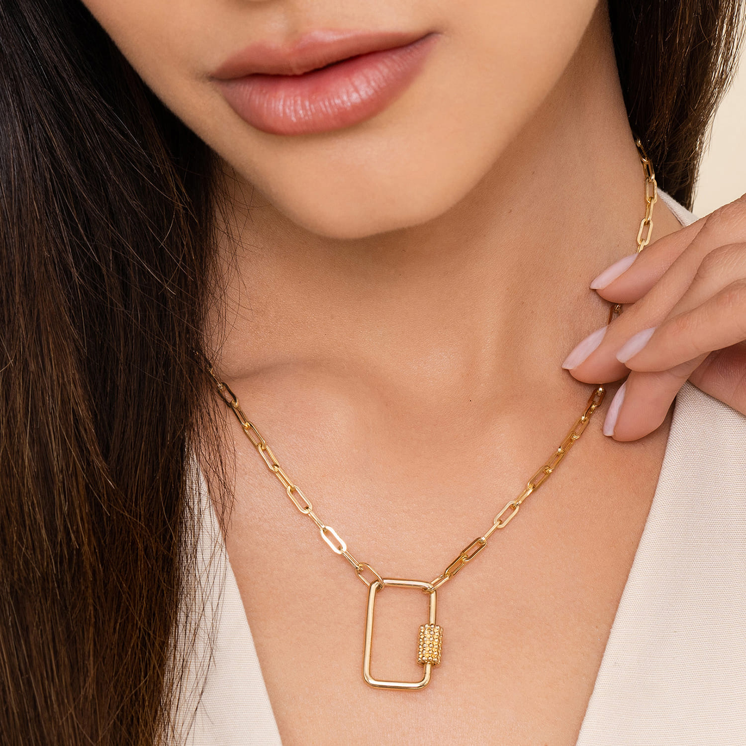 14K Yellow Gold Chain Necklace with Rectangle Drop - Shot 3