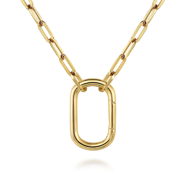 14K Yellow Gold Chain Necklace with Rectangle Drop - Shot 1